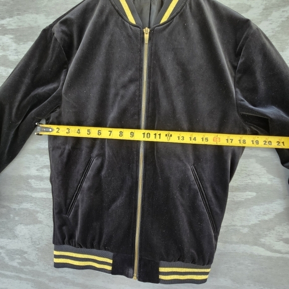 Zara Men Black Velvet Gold Trim Varsity Style Bomber Jacket Customized Small - Picture 4 of 7